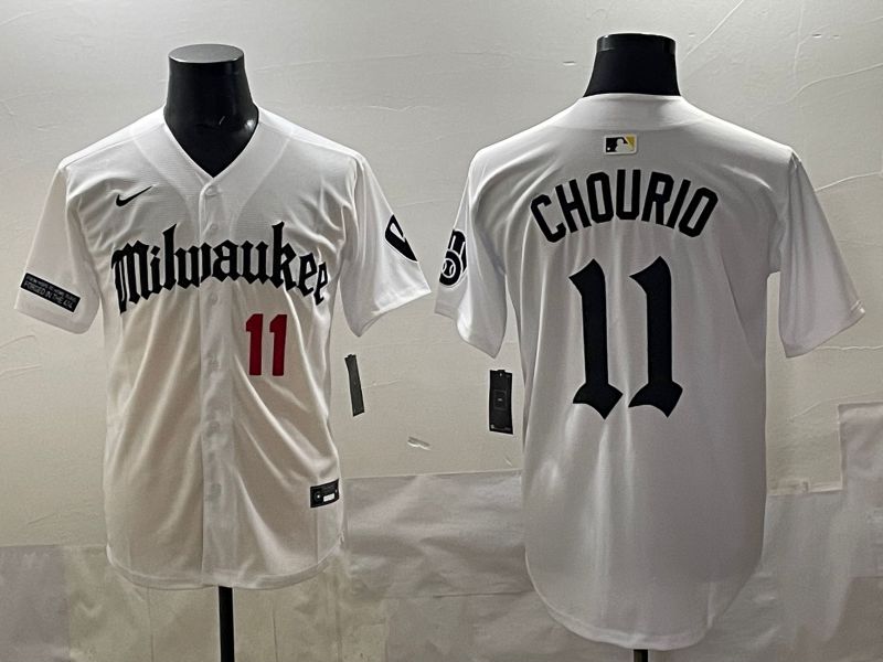Men 2025 Milwaukee Brewers #11 Chourio White Five generations Joint Name Nike MLB Jersey style 06->milwaukee brewers->MLB Jersey